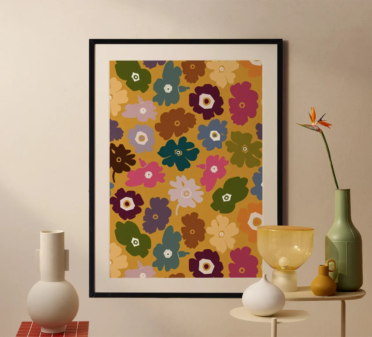 Fiori retrò dell'amore estivo poster con telaio in plastica da diedrich