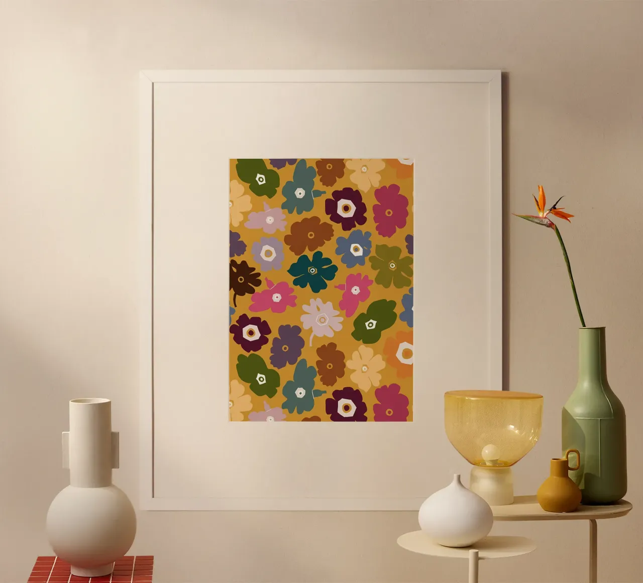 Fiori retrò dell'amore estivo poster con telaio in plastica da diedrich