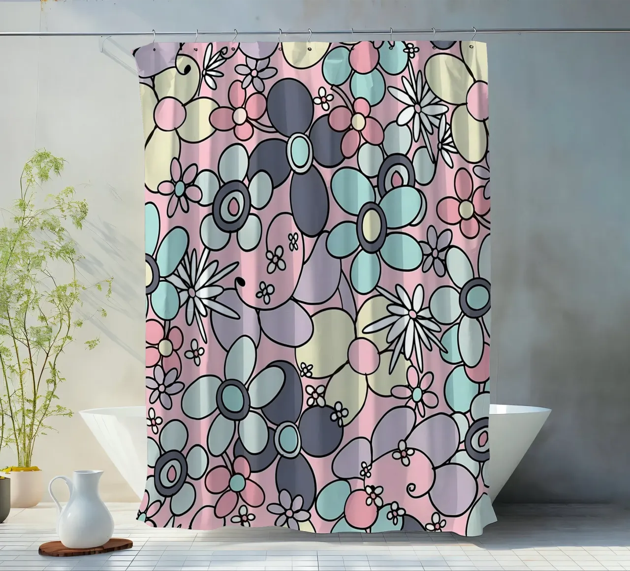 Fiori retrò anni '70 Glam 3 tenda da doccia da diedrich