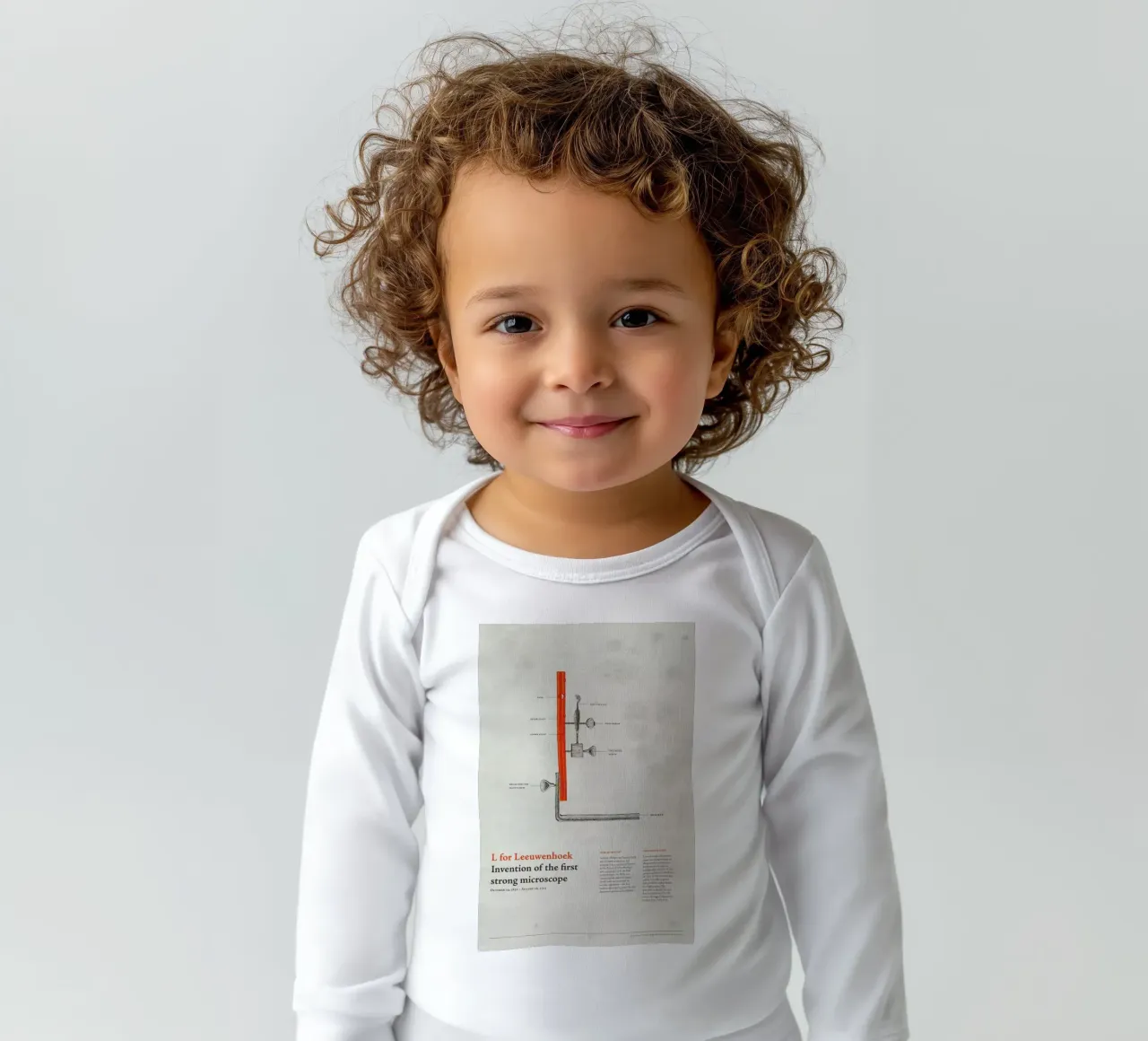 L for Leeuwenhoek body neonato maniche lunghe da Khyati Trehan