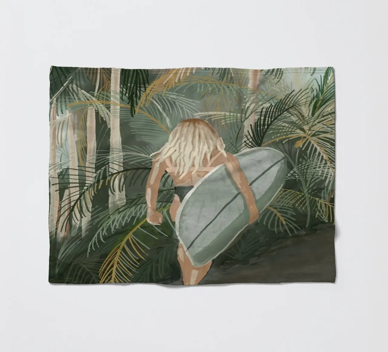 Surfeuse portant une planche de surf Route en palmier tropical - C plaid polaire de This Wild Soul - Illustration