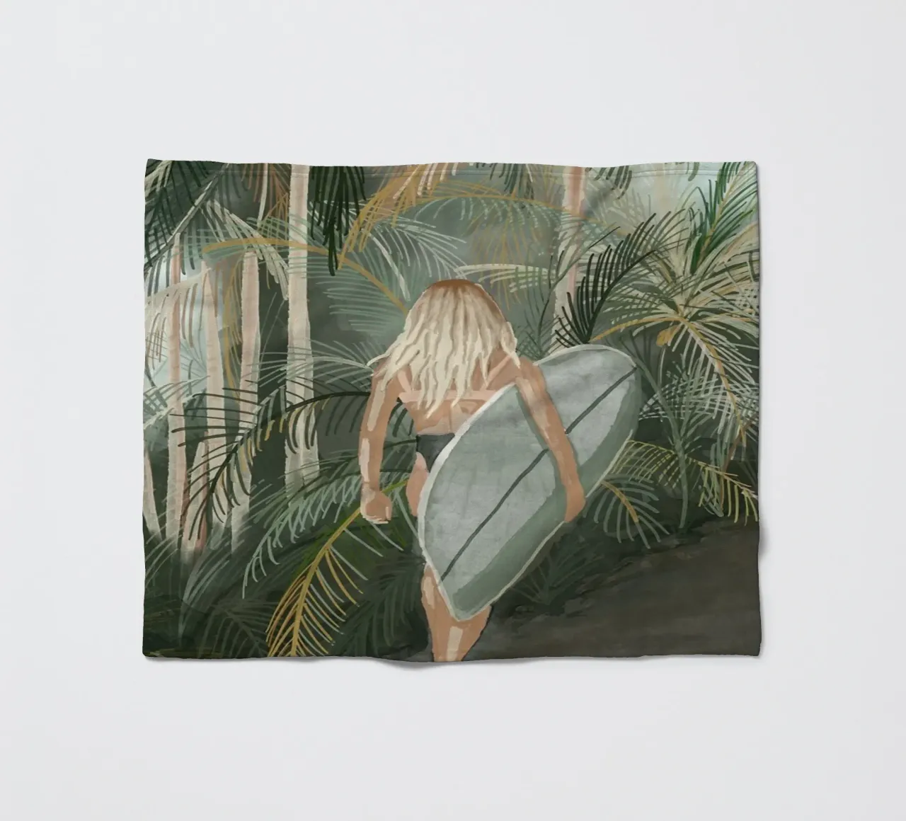 Surfeuse portant une planche de surf Route en palmier tropical - C plaid polaire de This Wild Soul - Illustration