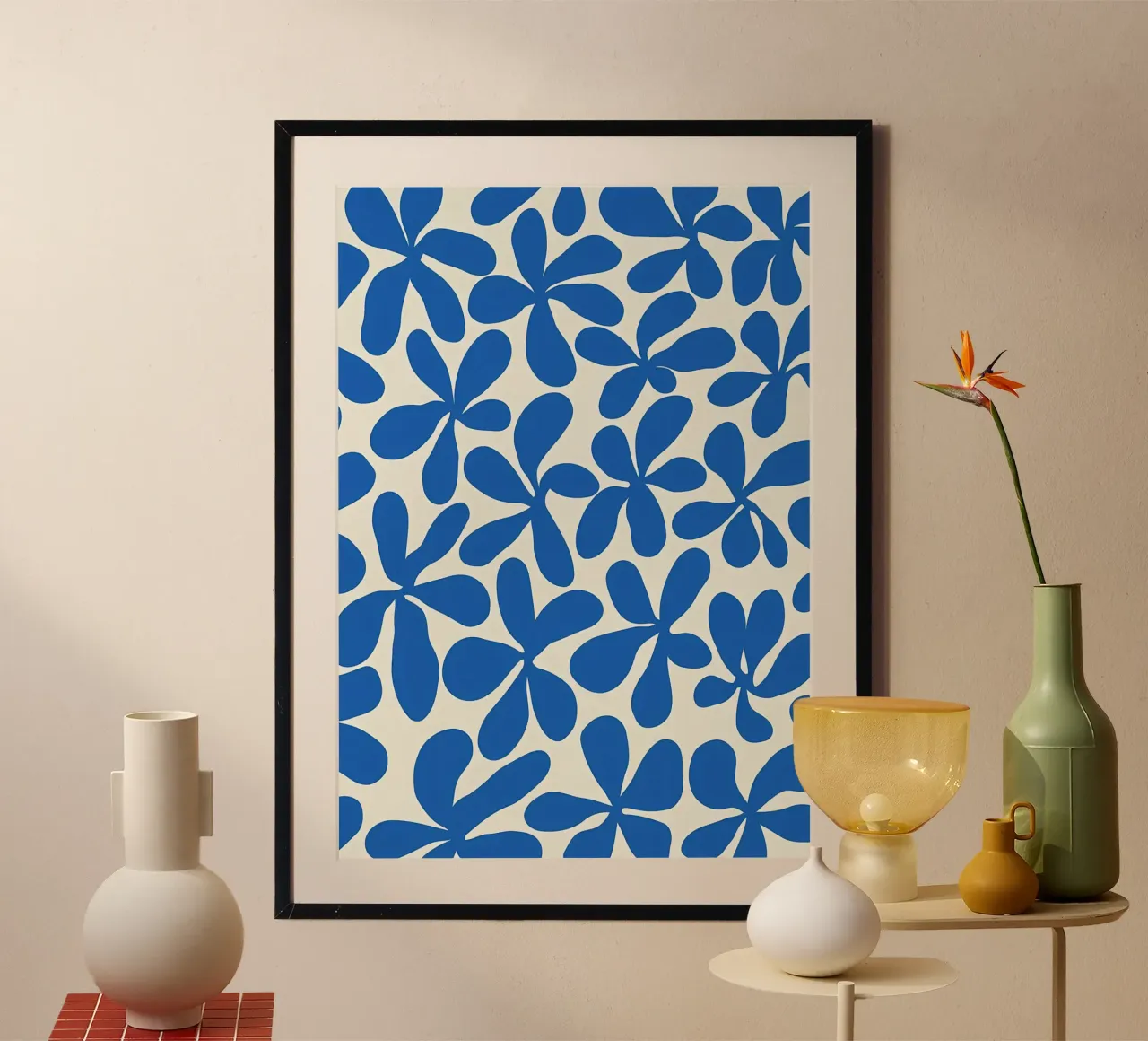 Fiore retrò minimalista 12 poster con telaio in legno da diedrich