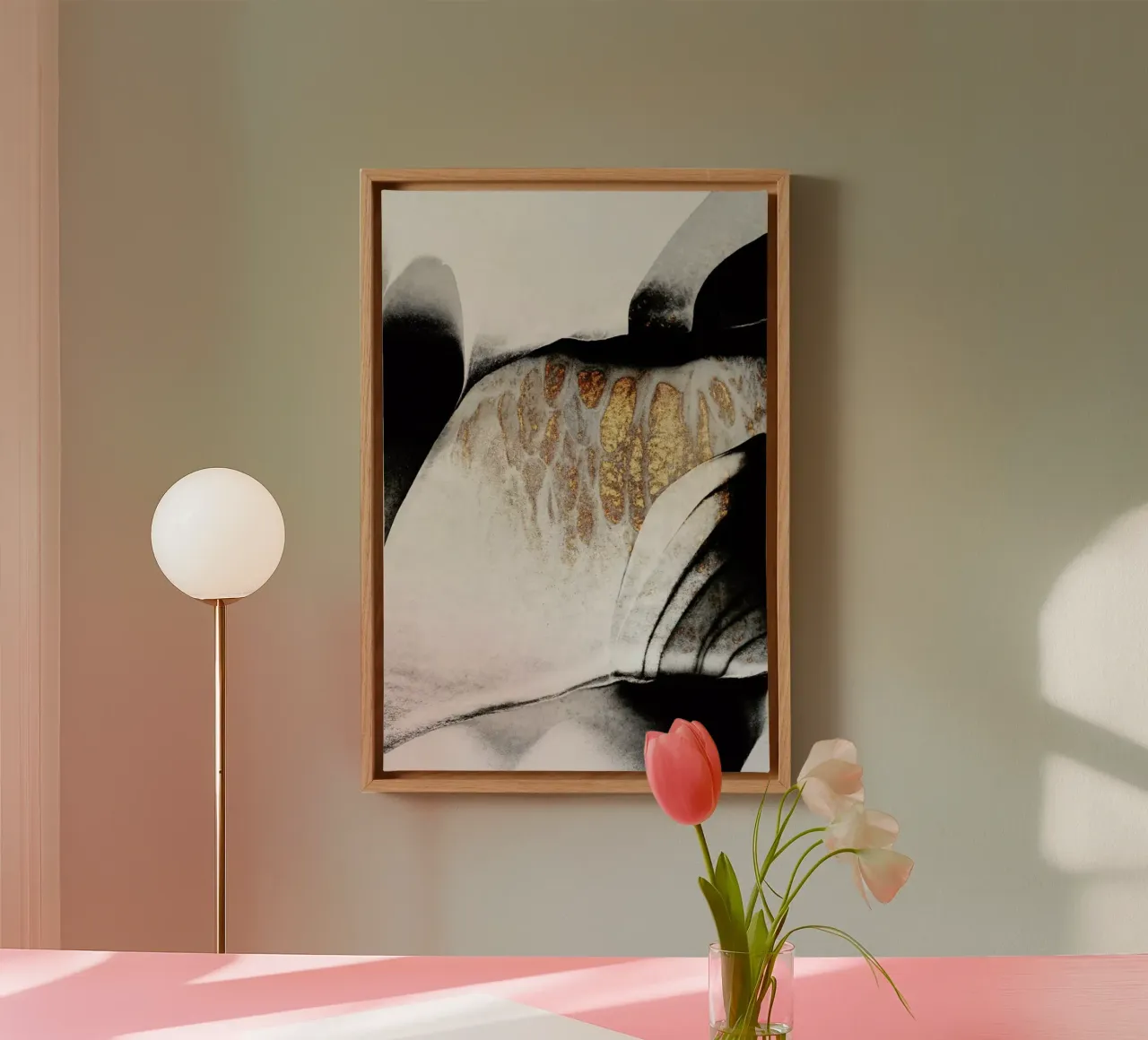 Black and Gold Veins canvas with Floater frame by Elisabeth Fredriksson