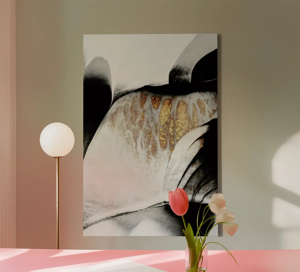 Black and Gold Veins canvas with Floater frame by Elisabeth Fredriksson