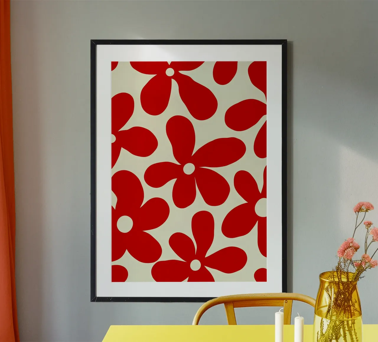 Fiore retrò minimalista 01 poster con telaio in legno da diedrich