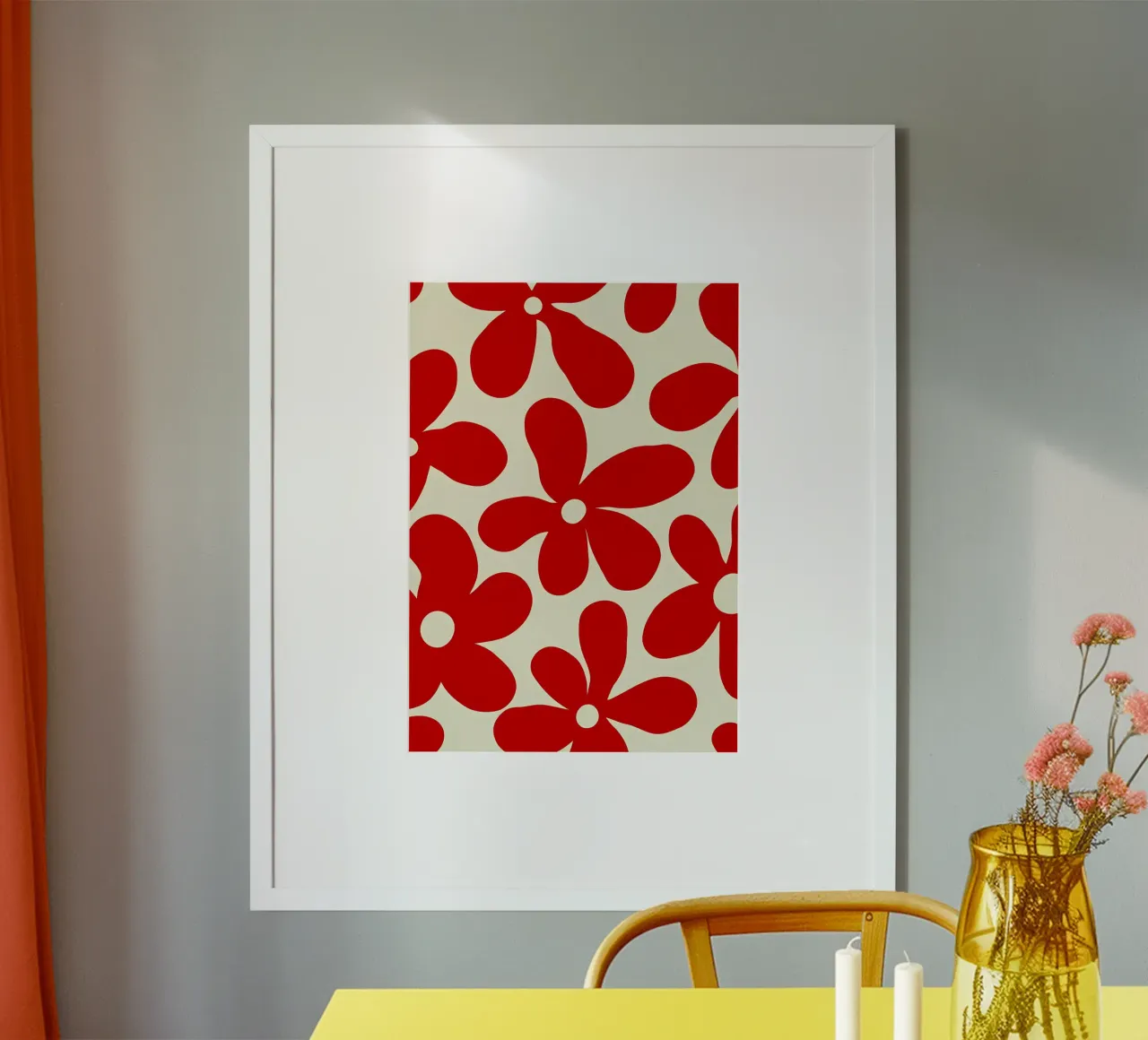 Fiore retrò minimalista 01 poster con telaio in legno da diedrich