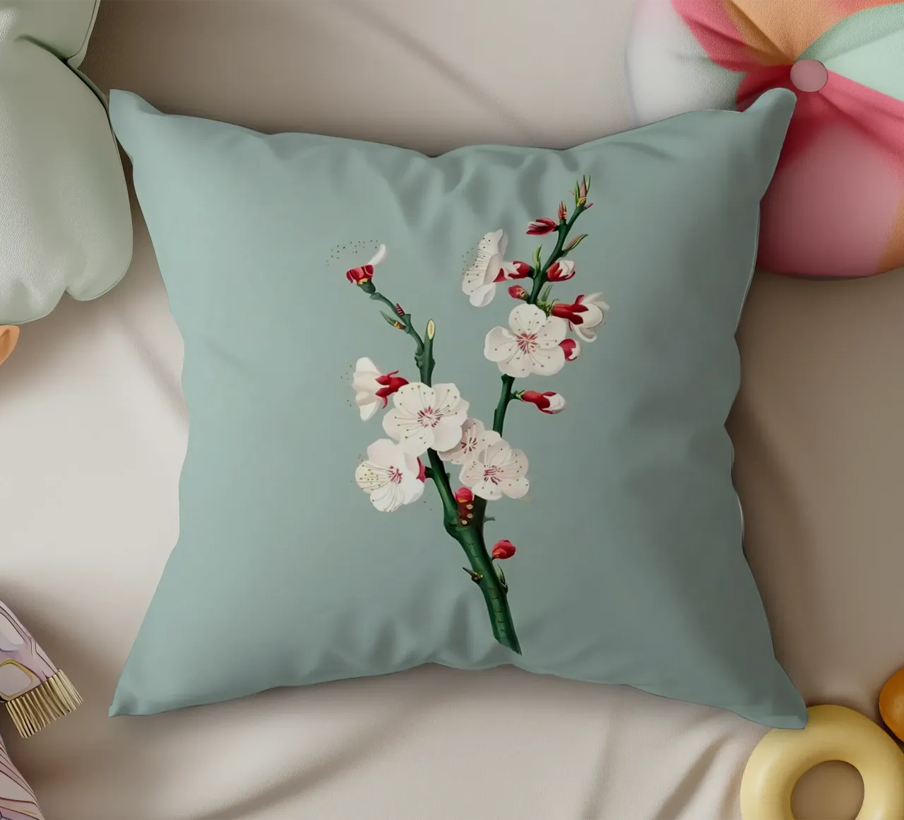 Retro Flower Illustration decorative cushion by diedrich