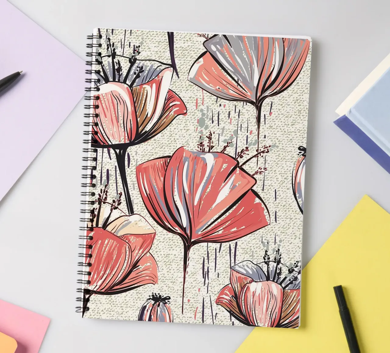 Retro Flower Pattern 05 spiral notebook by diedrich