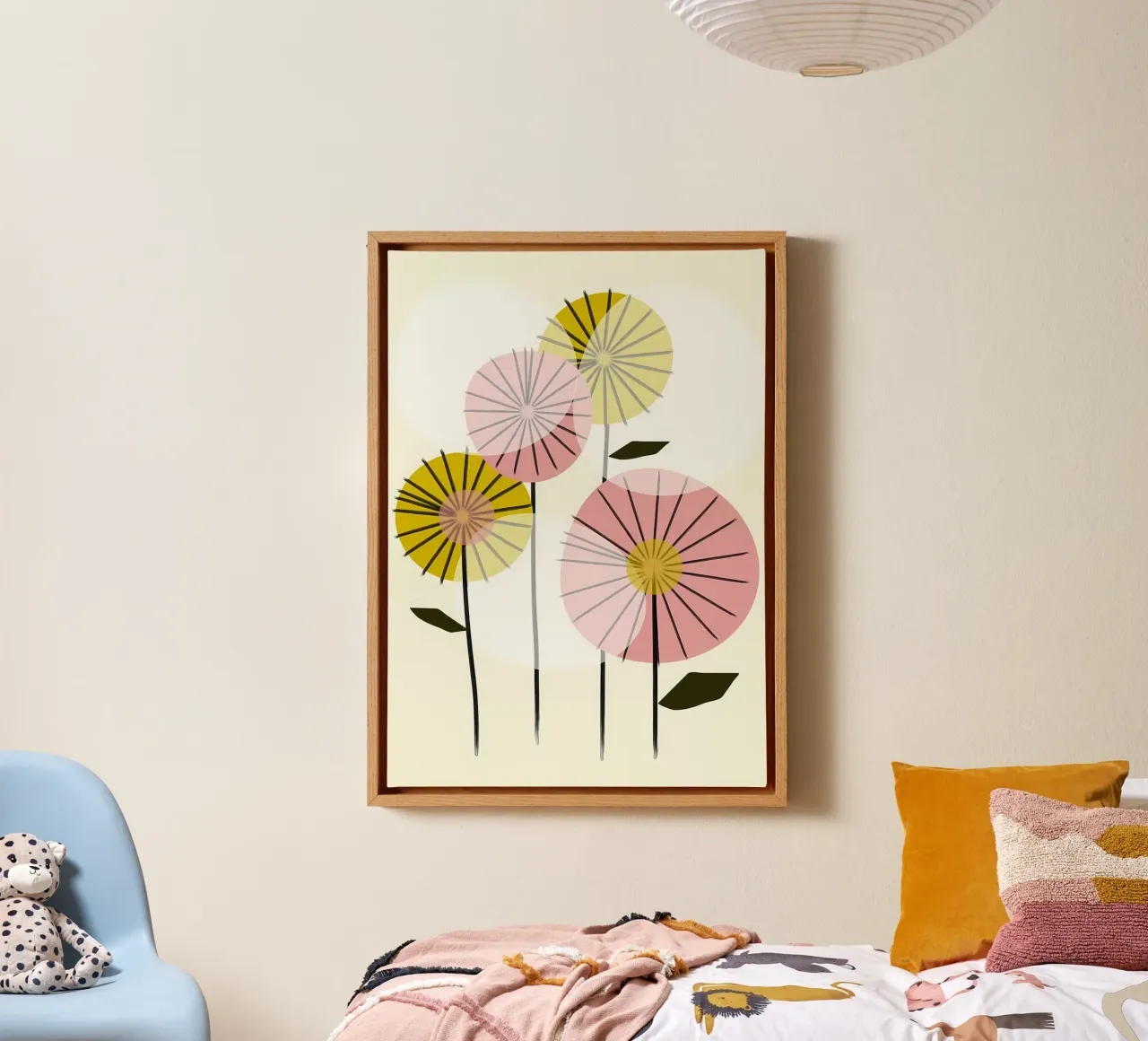 Abstracte Retro Bloemen canvas met Baklijst van diedrich