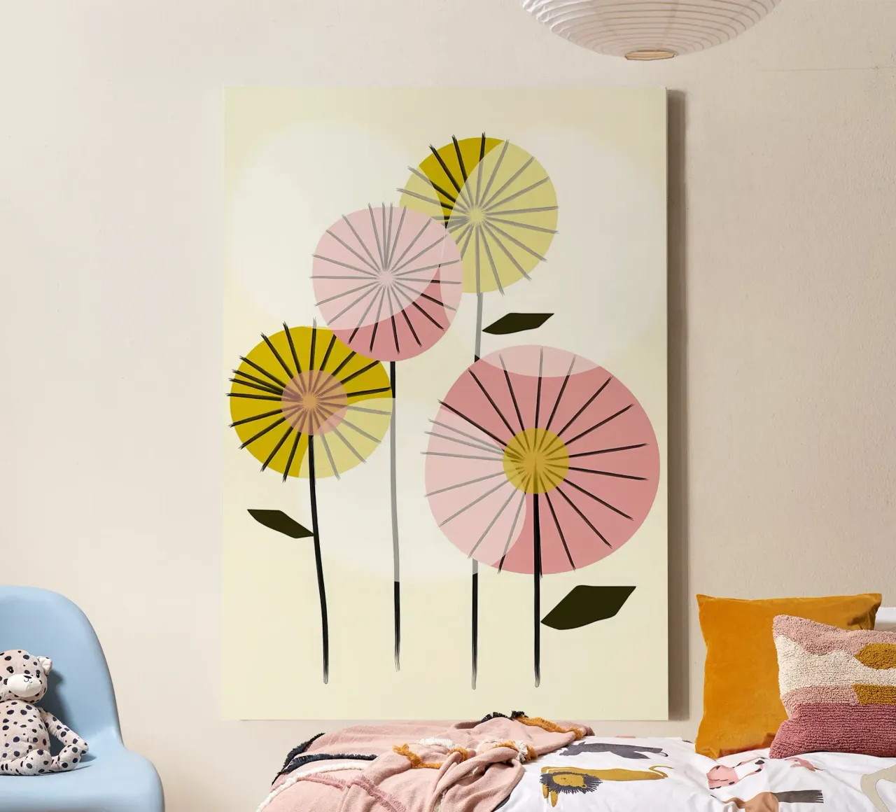 Abstracte Retro Bloemen canvas met Baklijst van diedrich