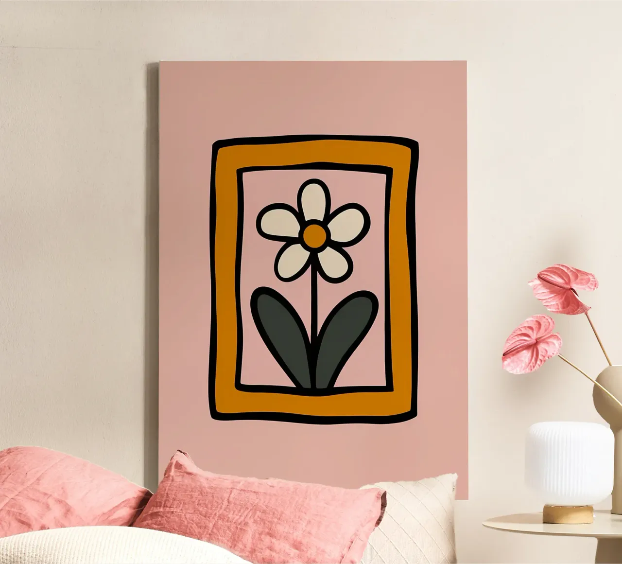 Retro Daisy Flower Print - Groovy 70s Ästhetik Wandkunst Leinwand mit Schattenfugenrahmen von diedrich
