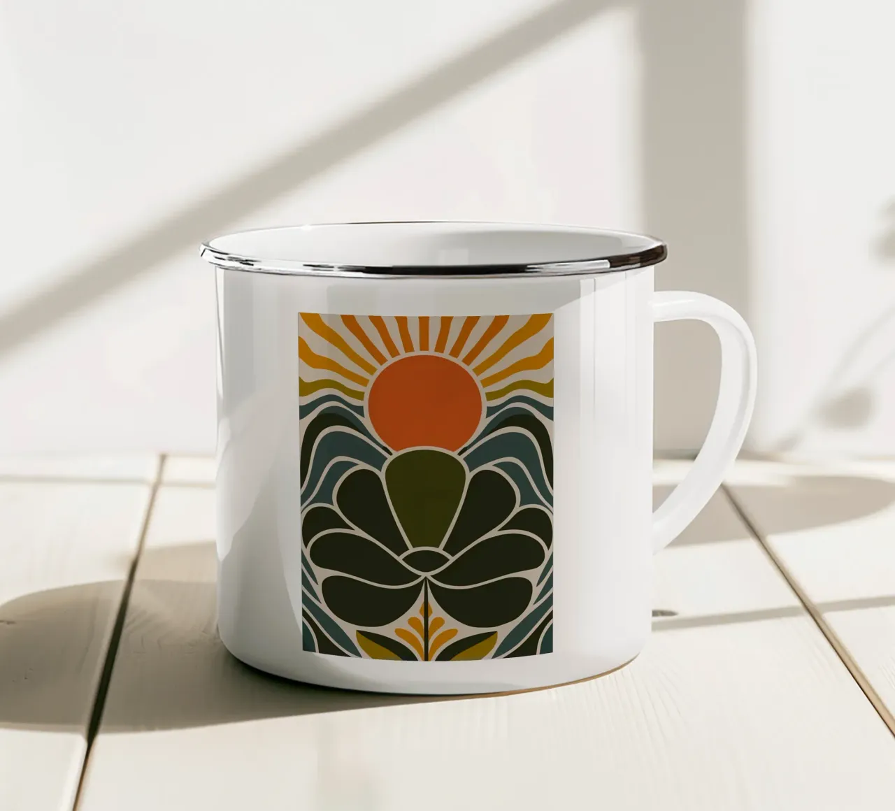 Sole e fiori retrò tazza in smalto da diedrich