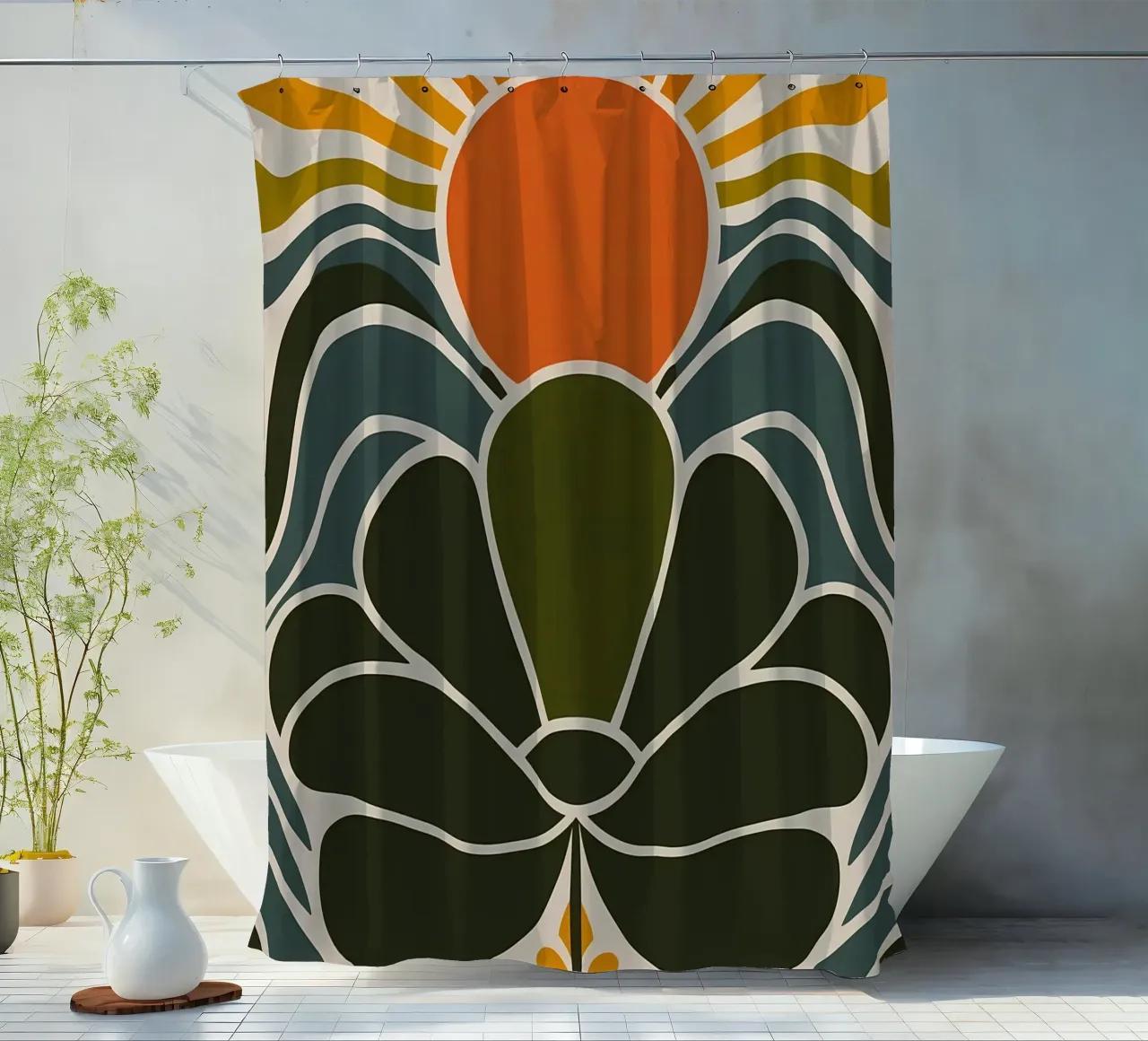 Sole e fiori retrò tenda da doccia da diedrich