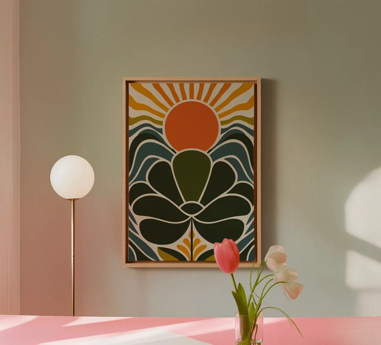 Sole e fiori retrò tela con Cornice a cassetta da diedrich