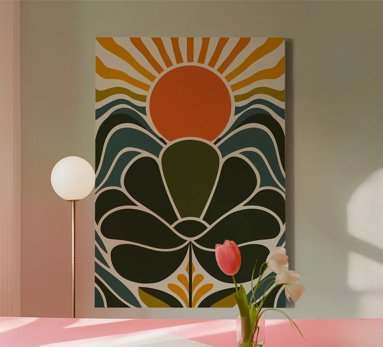 Sole e fiori retrò tela con Cornice a cassetta da diedrich