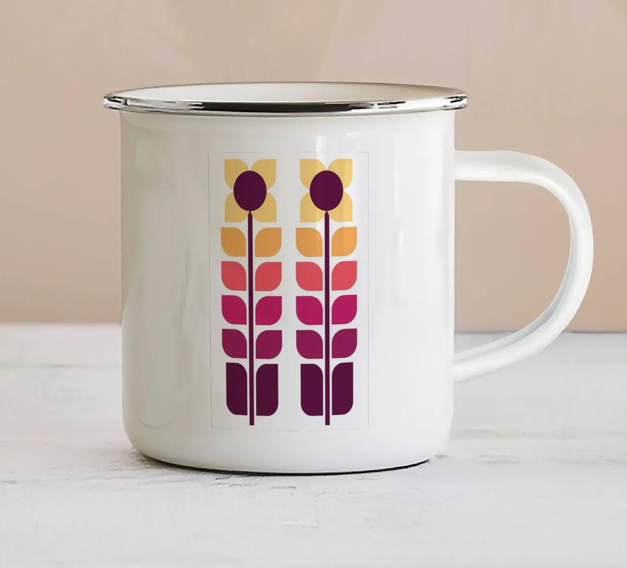 Arte floreale moderna di metà secolo tazza in smalto da diedrich