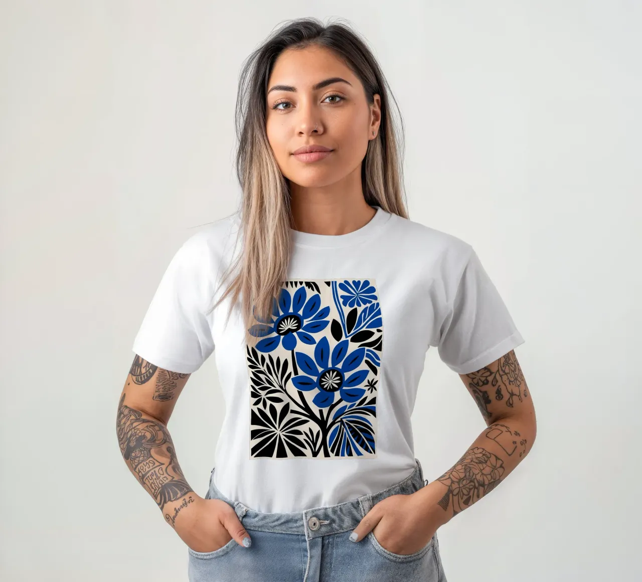 Fiori blu retrò t-shirt da diedrich