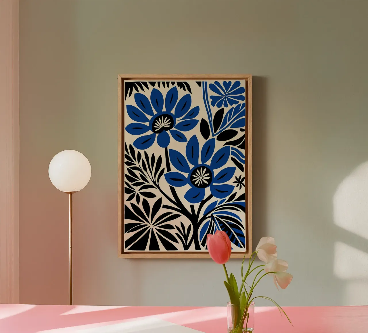 Fiori blu retrò tela con Cornice a cassetta da diedrich