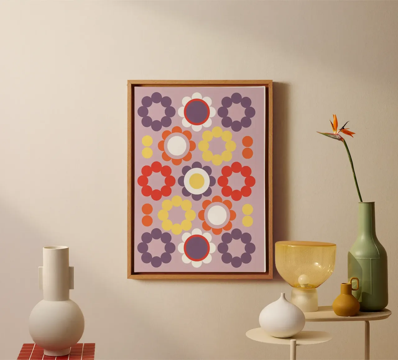 Retro paarse bloemen canvas met Baklijst van diedrich
