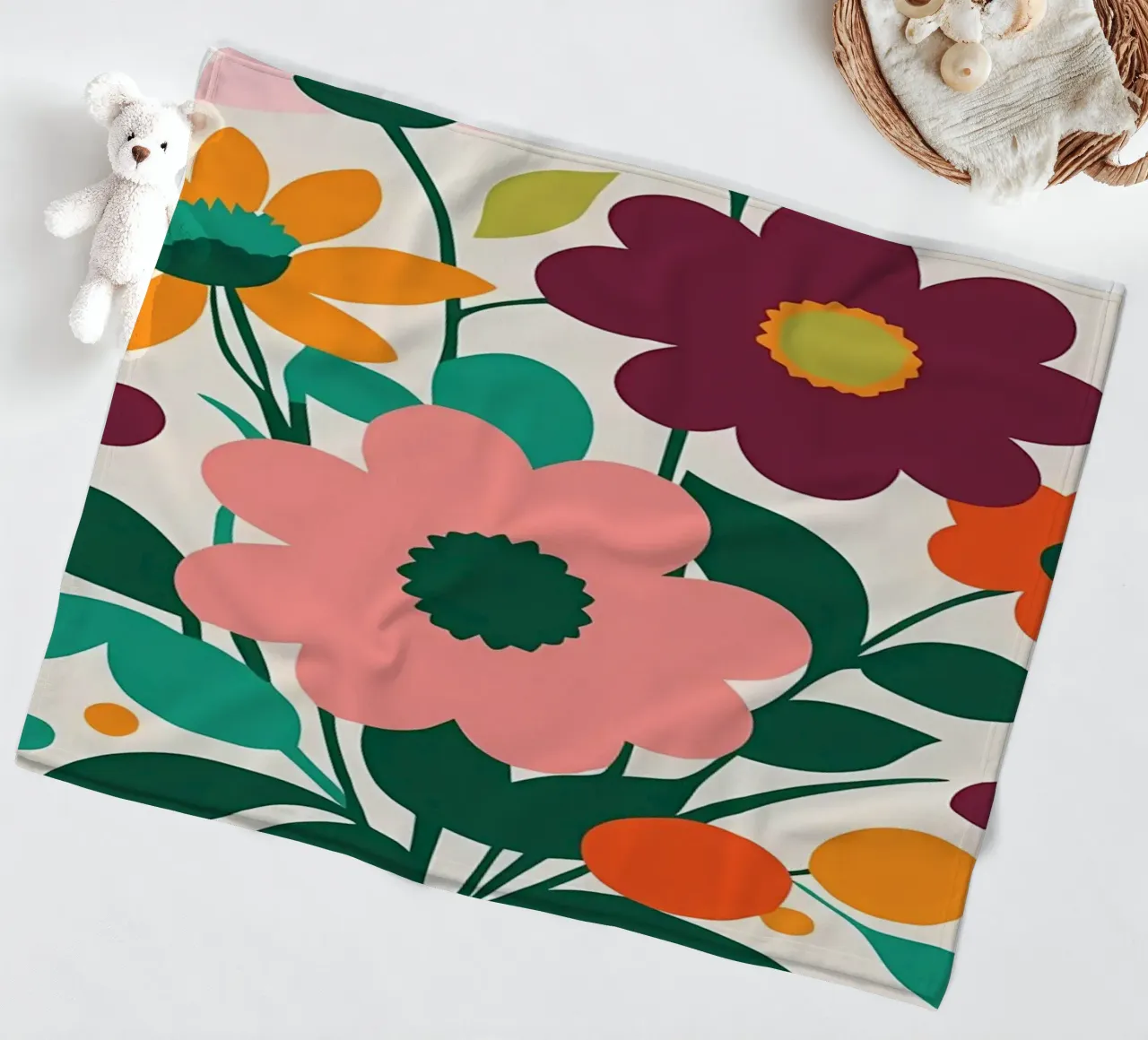 Fiori colorati retrò coperta in pile da diedrich
