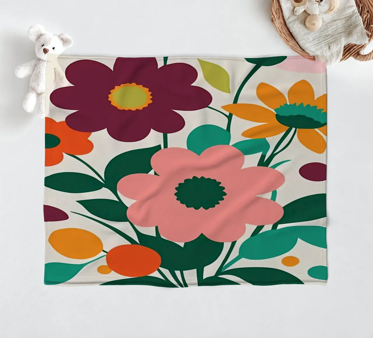 Fiori colorati retrò coperta in pile da diedrich