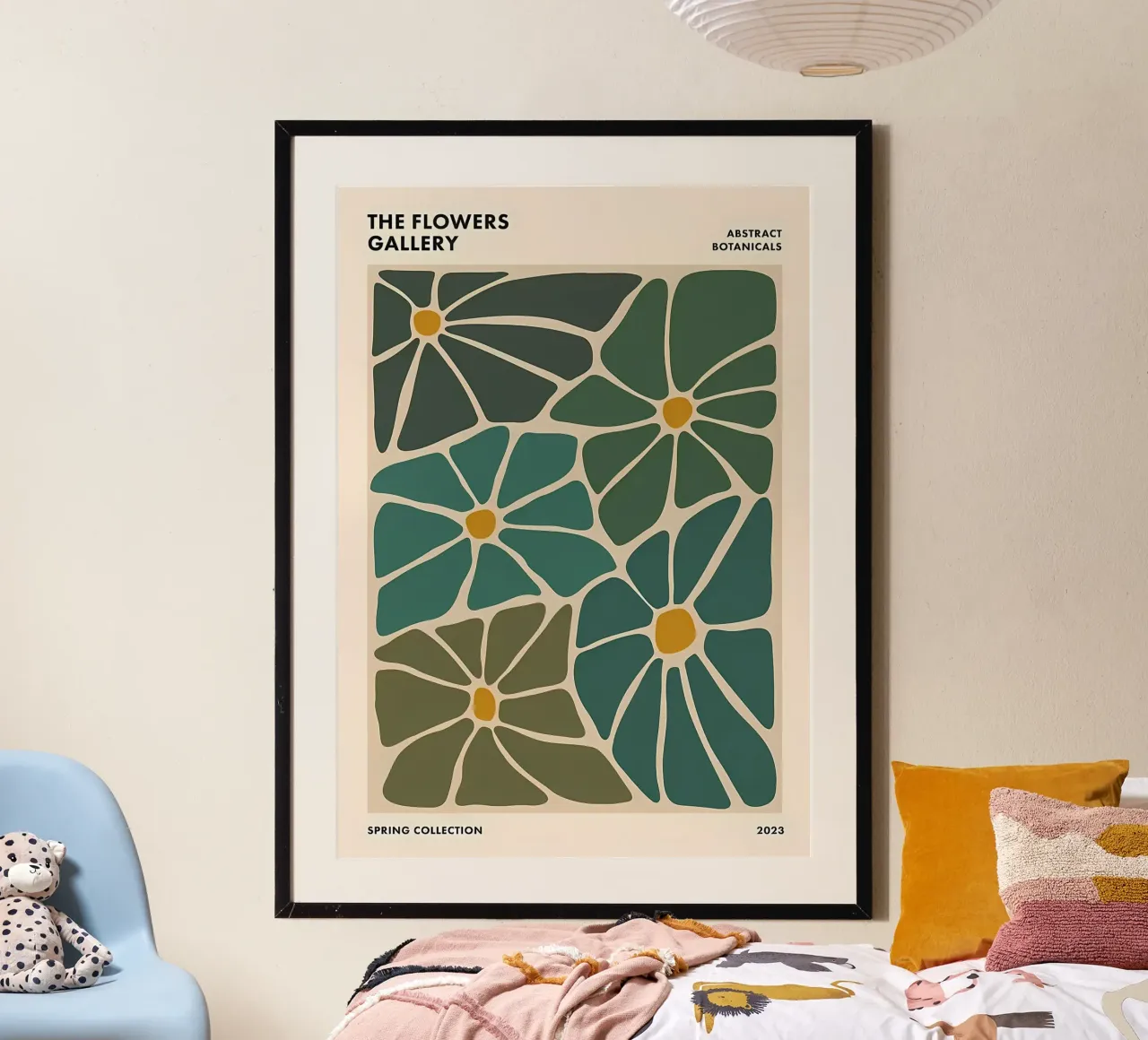 Fiore retrò Funky poster con telaio in legno da diedrich
