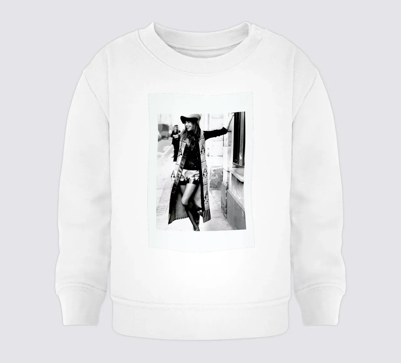 Jane Birkin wearing Yves St Laurent, Paris felpa neonato da Gallery Print and Art Limited