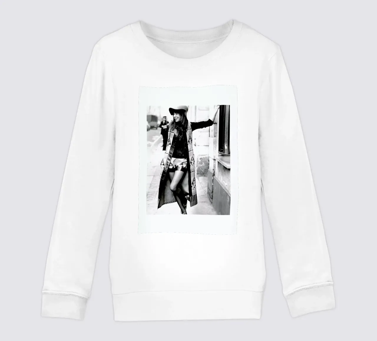 Jane Birkin wearing Yves St Laurent, Paris felpa bambino da Gallery Print and Art Limited