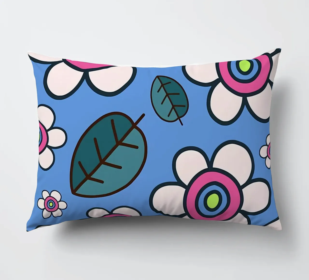 Retro Daisy Flower Doodles decorative cushion by diedrich