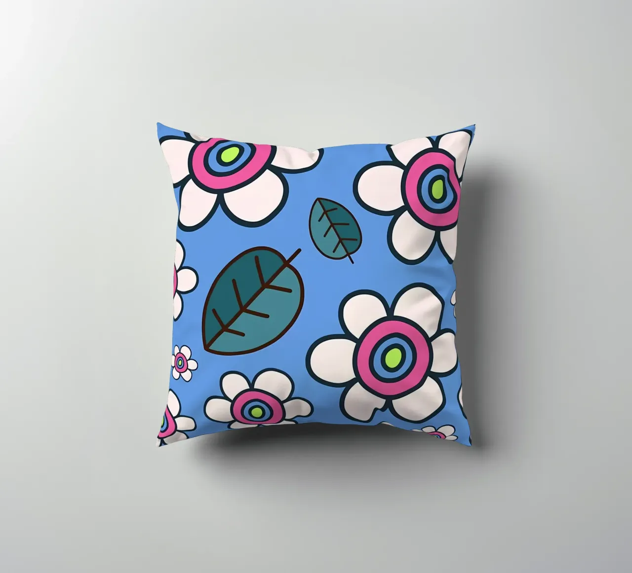 Retro Daisy Flower Doodles decorative cushion by diedrich