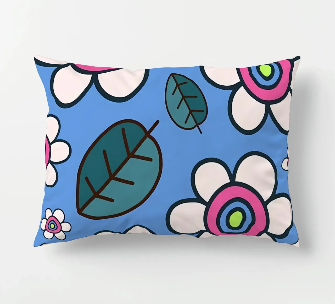 Retro Daisy Flower Doodles decorative cushion by diedrich