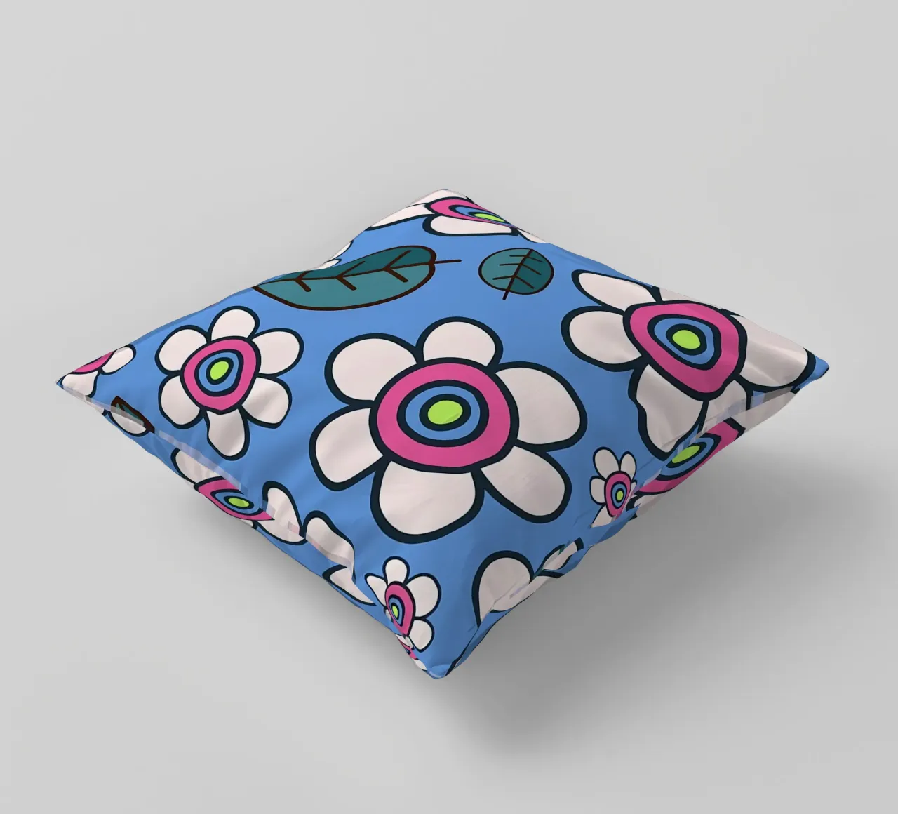 Retro Daisy Flower Doodles decorative cushion by diedrich