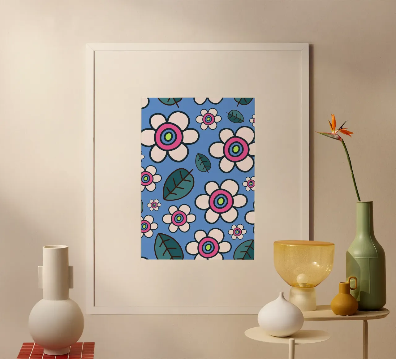 Scarabocchi di fiori margherita retrò poster con telaio in plastica da diedrich
