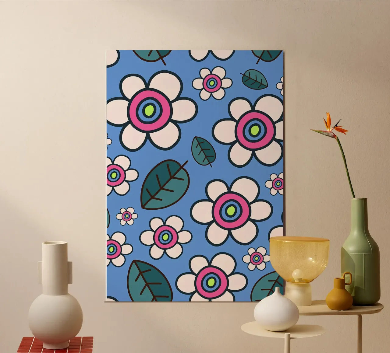 Scarabocchi di fiori margherita retrò poster con telaio in plastica da diedrich
