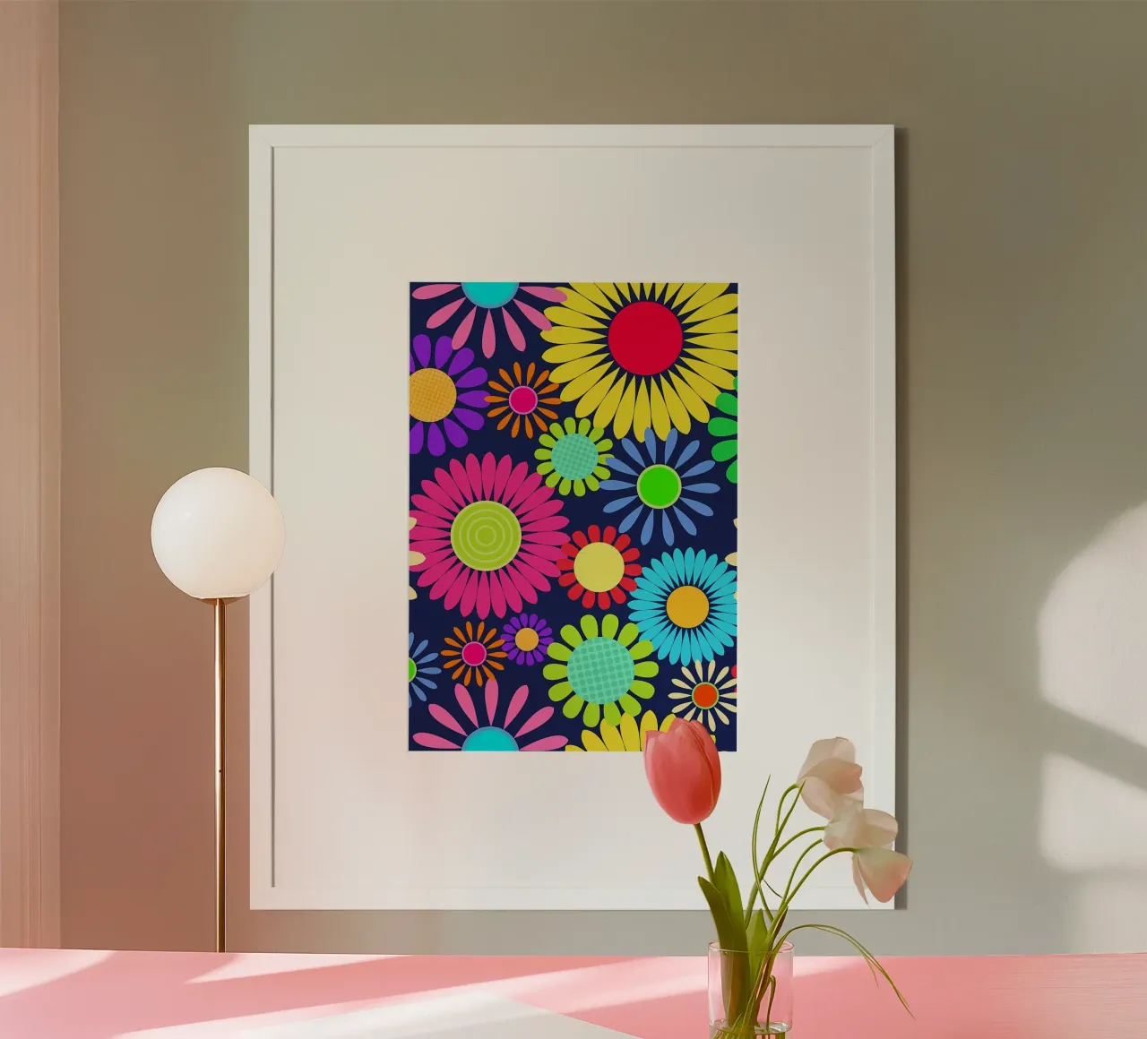 Fiore retrò a margherita anni Sessanta poster con telaio in alluminio da diedrich