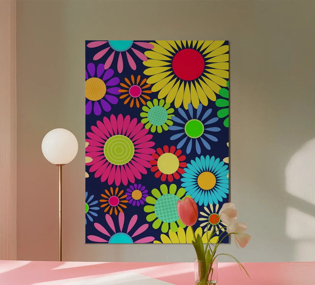 Fiore retrò a margherita anni Sessanta poster con telaio in alluminio da diedrich