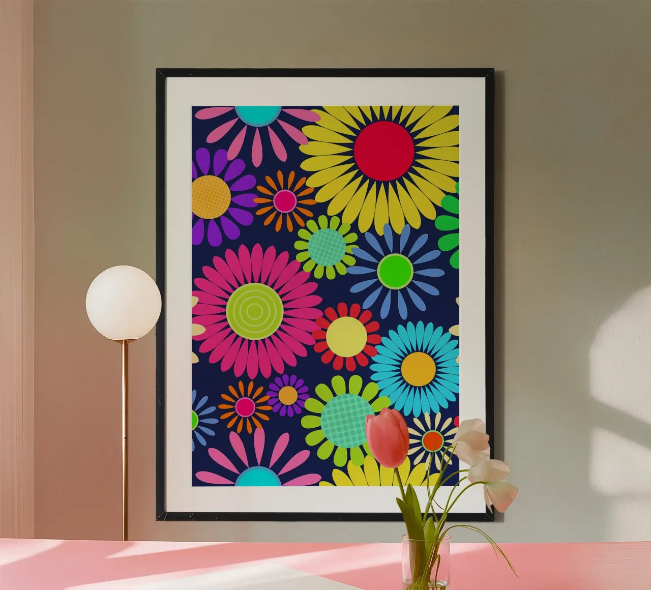 Fiore retrò a margherita anni Sessanta poster con telaio in alluminio da diedrich