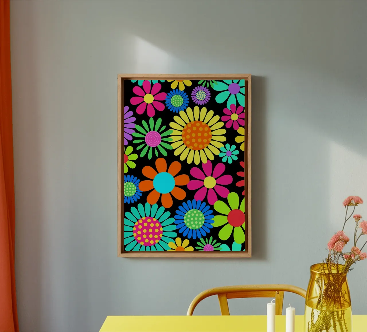 Potere dei fiori margherita retrò tela con Cornice a cassetta da diedrich