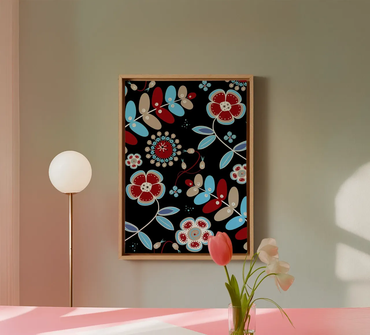 Retro Bohemian Flowers canvas with Floater frame by diedrich