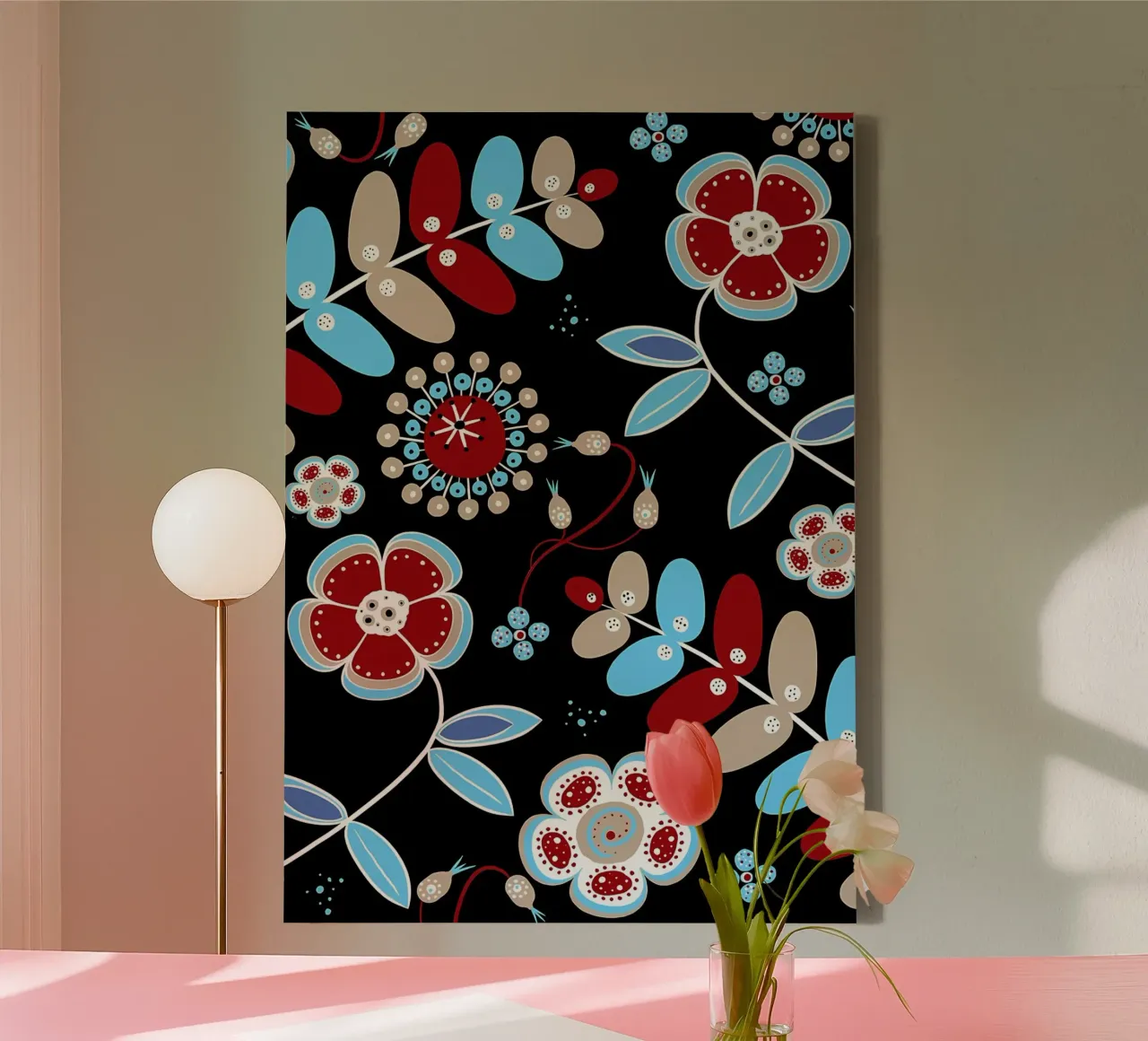 Retro Bohemian Flowers canvas with Floater frame by diedrich