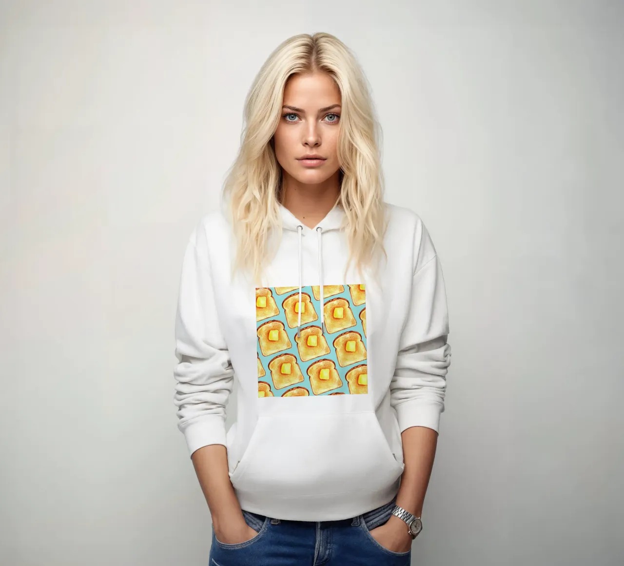 Breakfast Pattern Blue Toast felpa con cappuccio da Kelly Gilleran