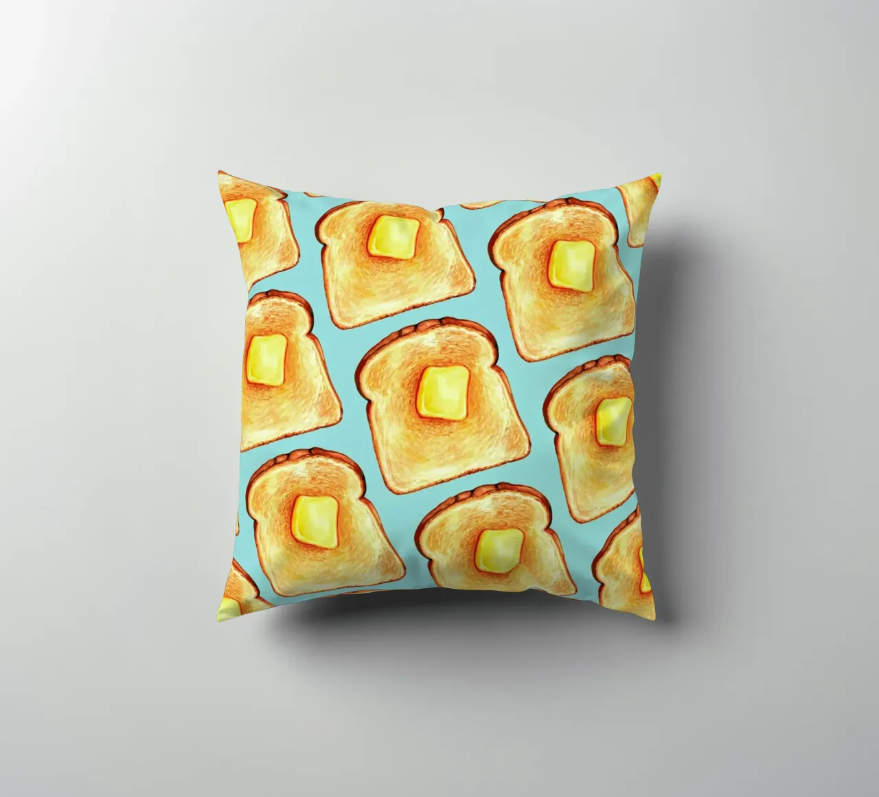 Breakfast Pattern Blue Toast decorative cushion by Kelly Gilleran