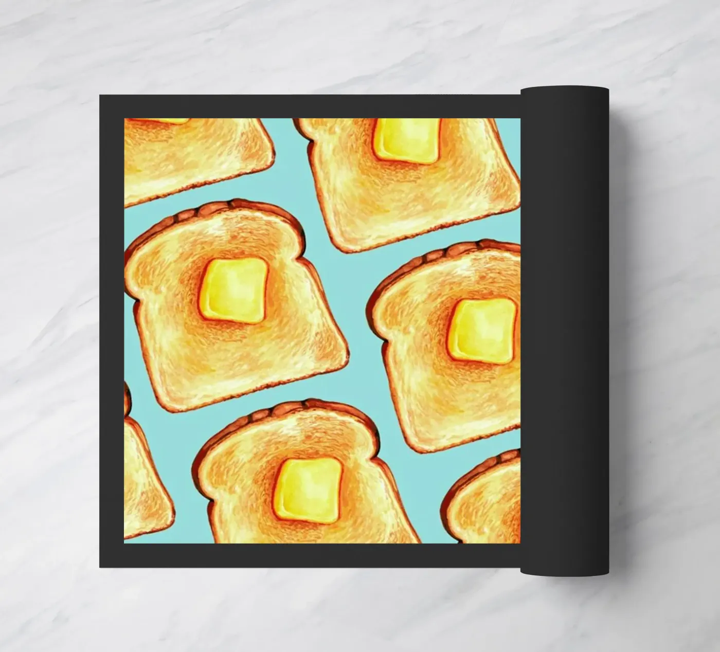Breakfast Pattern Blue Toast doormat by Kelly Gilleran