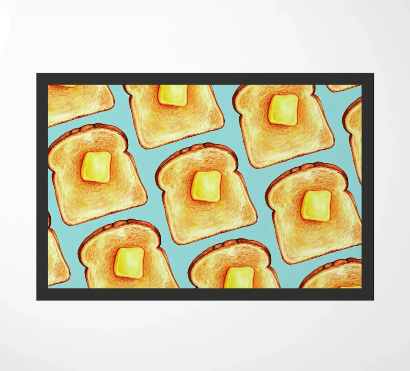 Breakfast Pattern Blue Toast doormat by Kelly Gilleran