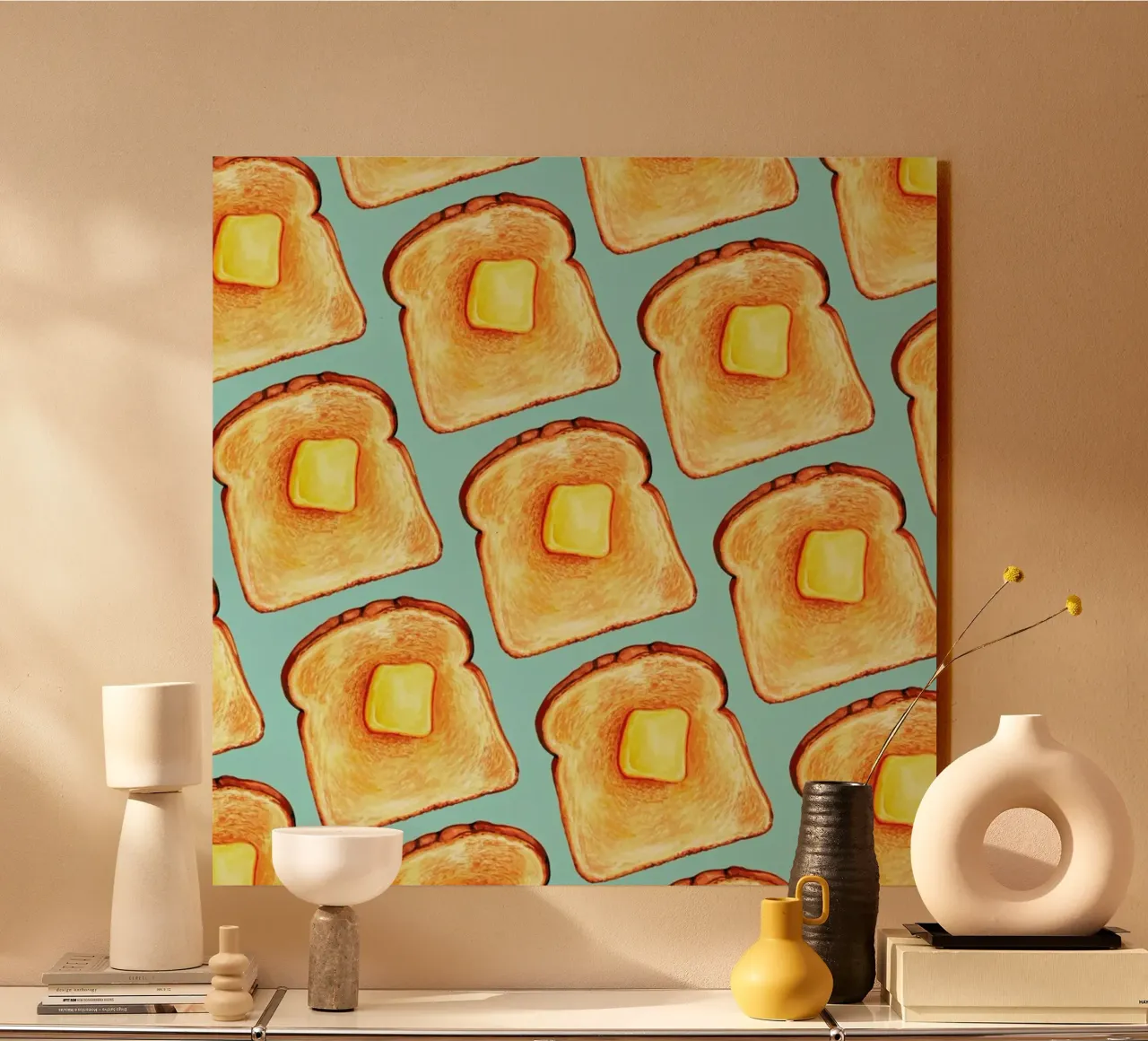 Breakfast Pattern Blue Toast alluminio dibond da Kelly Gilleran