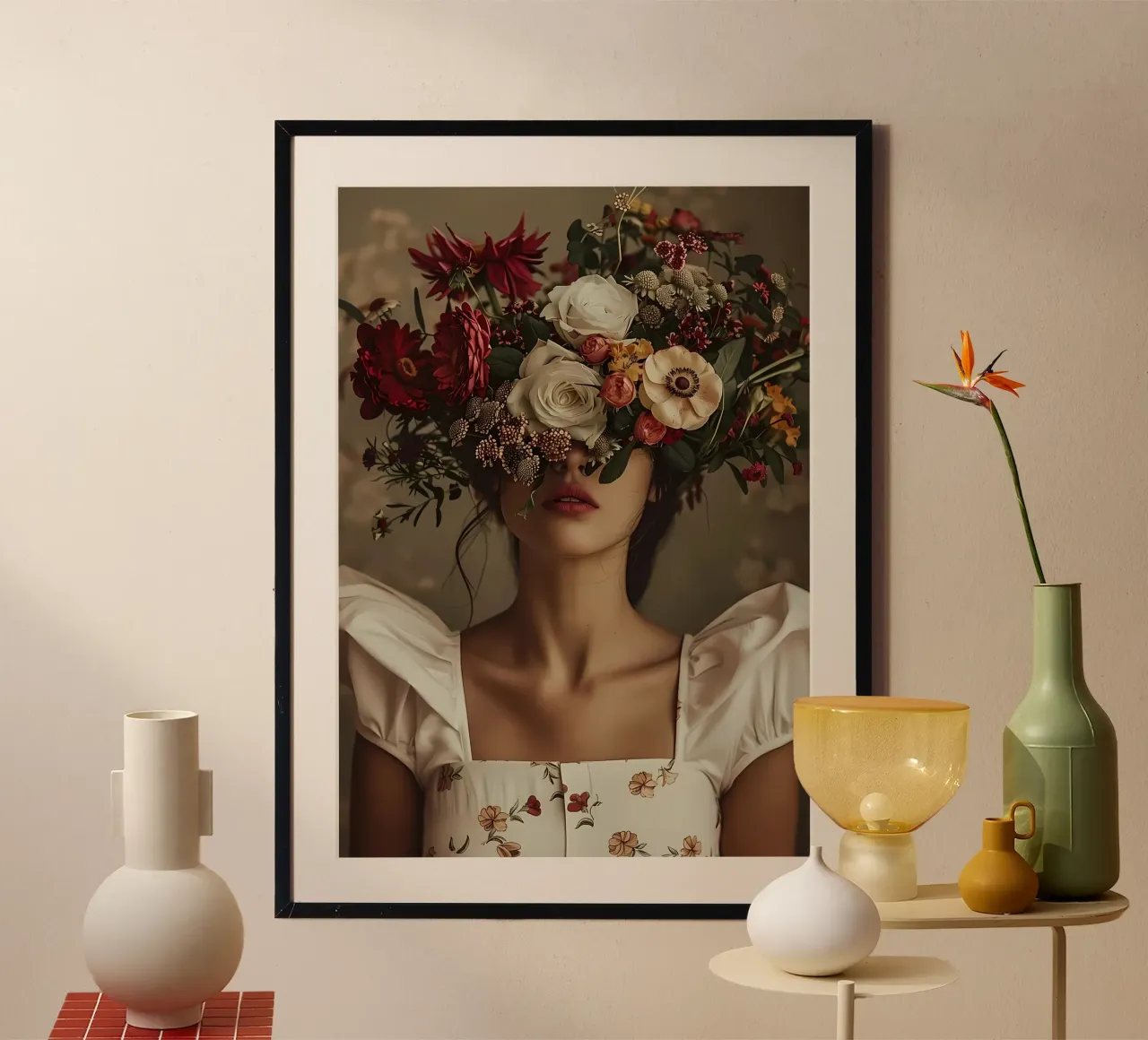 Fiore donna floreale retrò poster con telaio in alluminio da diedrich