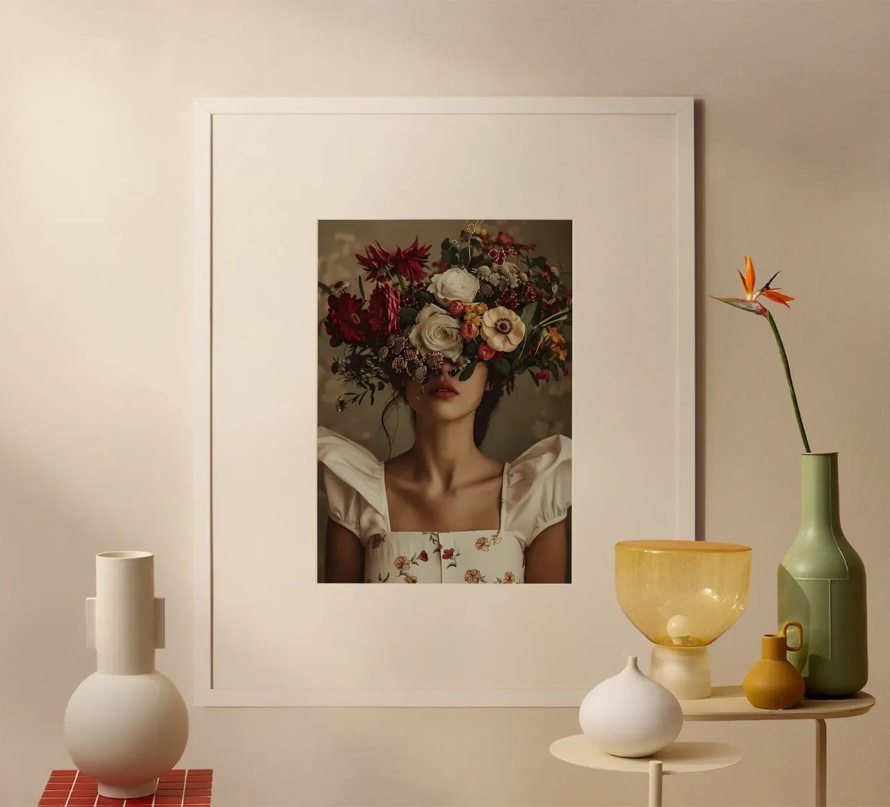 Fiore donna floreale retrò poster con telaio in alluminio da diedrich