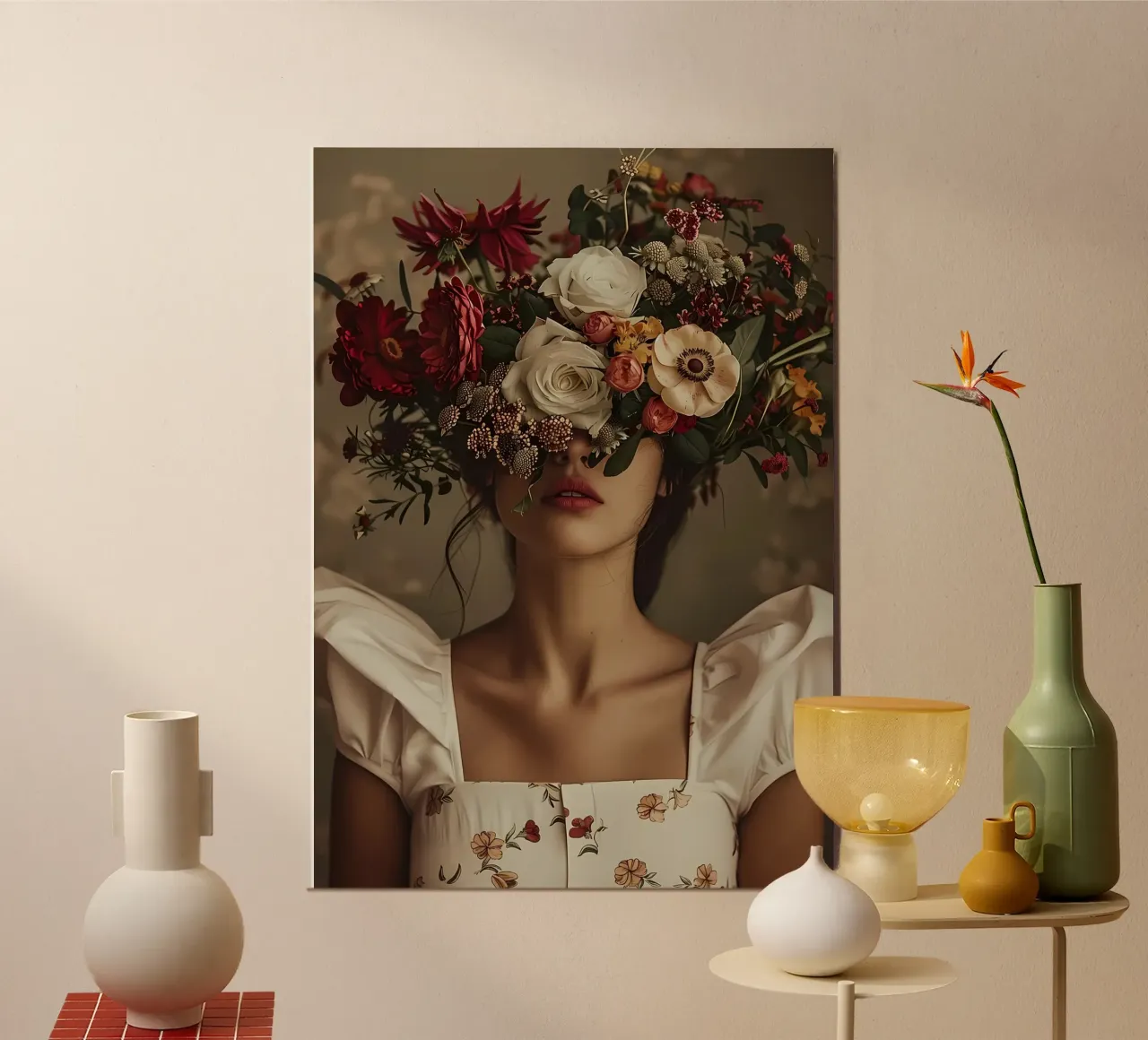 Fiore donna floreale retrò poster con telaio in alluminio da diedrich