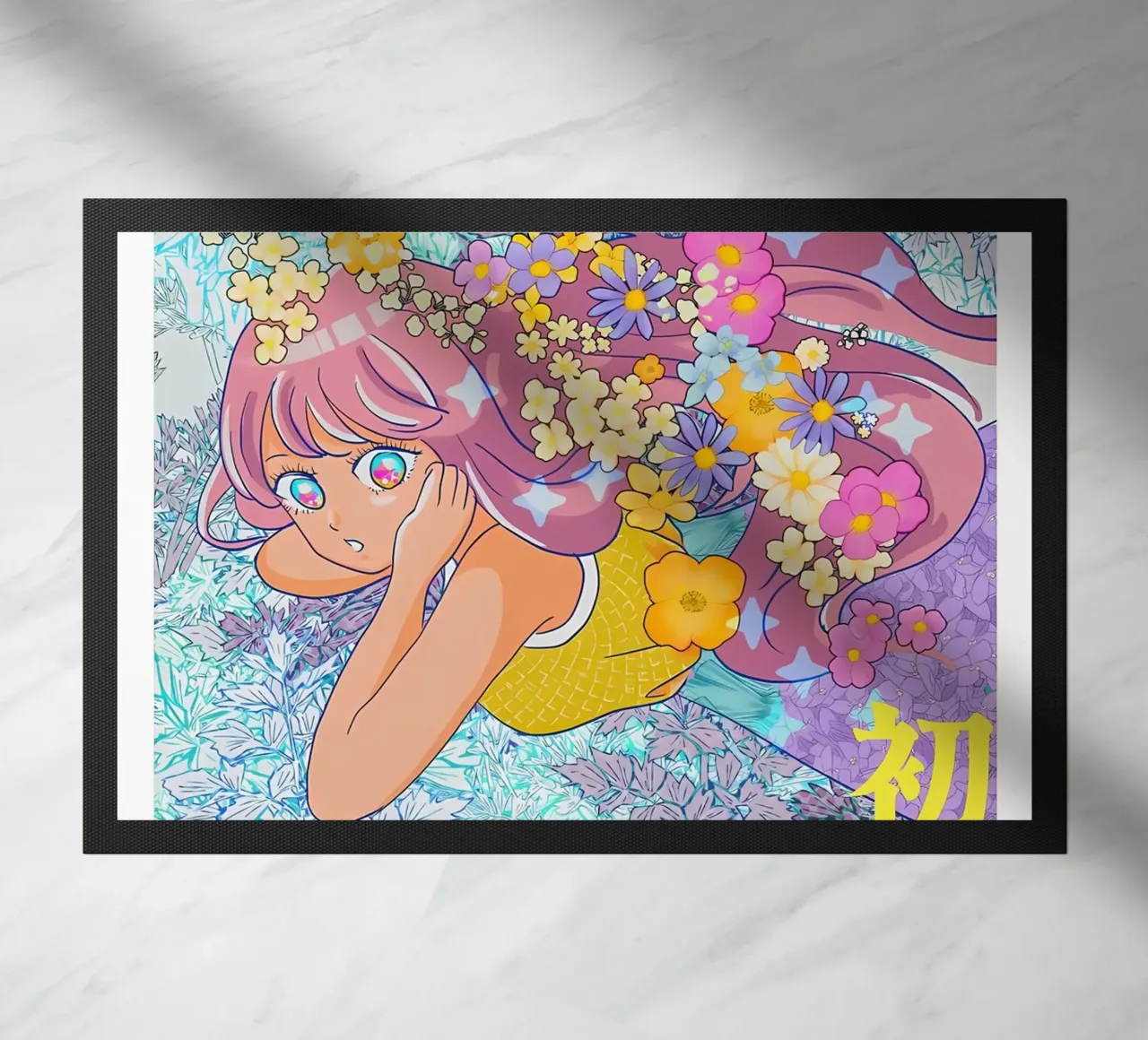 Ragazza retrò con fiori zerbino da diedrich